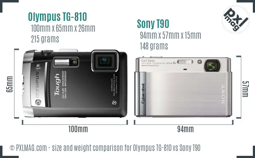 Olympus TG-810 vs Sony T90 size comparison