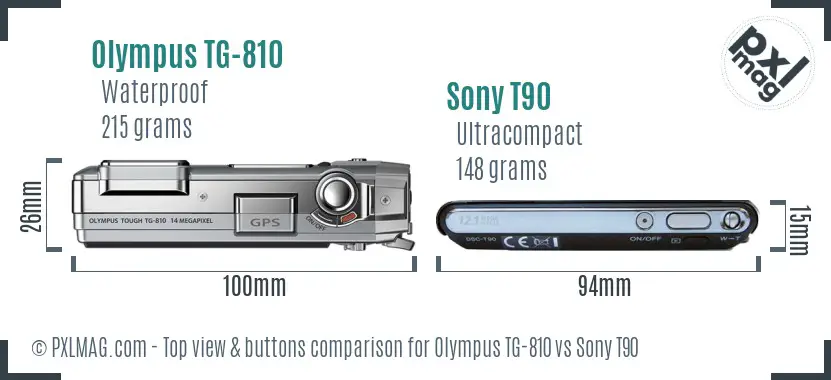 Olympus TG-810 vs Sony T90 top view buttons comparison