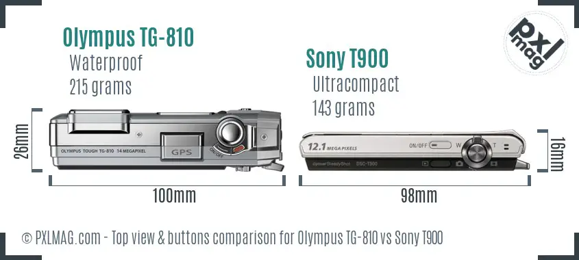 Olympus TG-810 vs Sony T900 top view buttons comparison