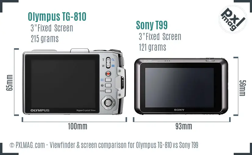 Olympus TG-810 vs Sony T99 Screen and Viewfinder comparison