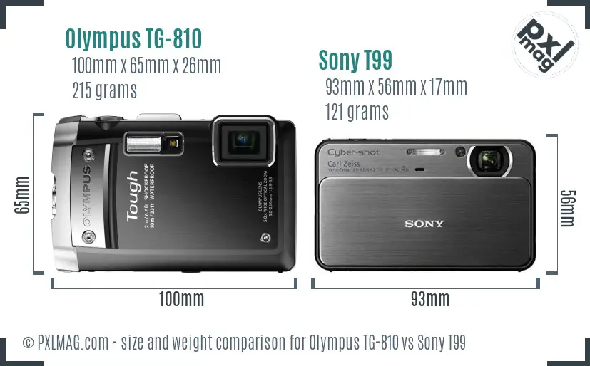 Olympus TG-810 vs Sony T99 size comparison