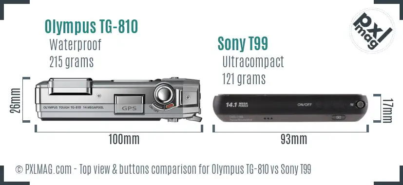 Olympus TG-810 vs Sony T99 top view buttons comparison
