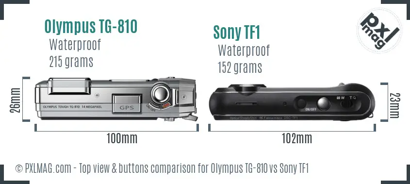 Olympus TG-810 vs Sony TF1 top view buttons comparison
