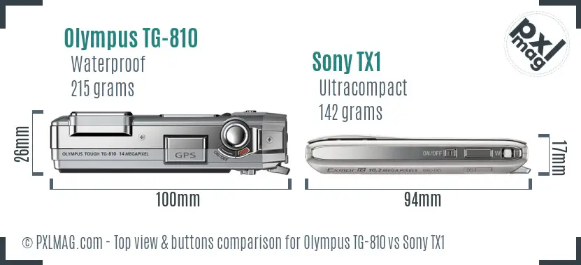 Olympus TG-810 vs Sony TX1 top view buttons comparison