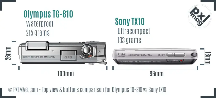 Olympus TG-810 vs Sony TX10 top view buttons comparison