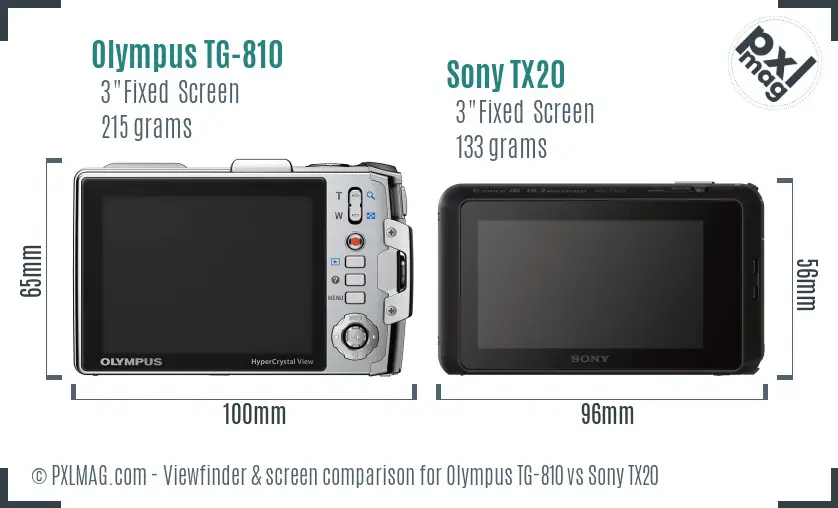Olympus TG-810 vs Sony TX20 Screen and Viewfinder comparison