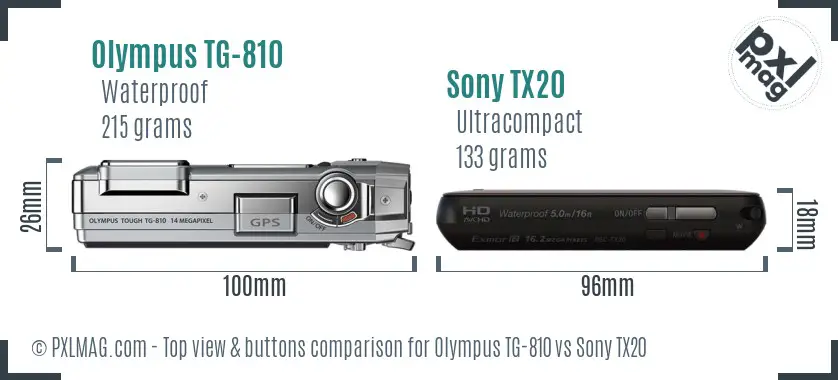 Olympus TG-810 vs Sony TX20 top view buttons comparison