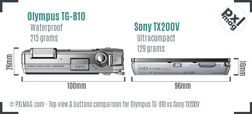 Olympus TG-810 vs Sony TX200V top view buttons comparison