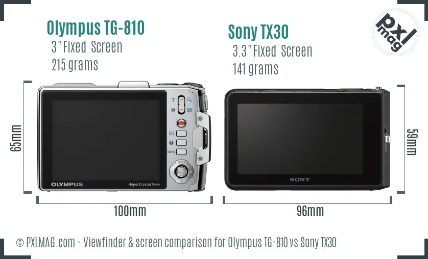 Olympus TG-810 vs Sony TX30 Screen and Viewfinder comparison