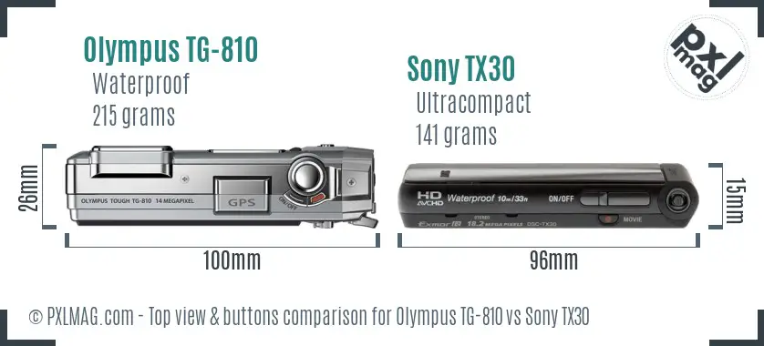 Olympus TG-810 vs Sony TX30 top view buttons comparison