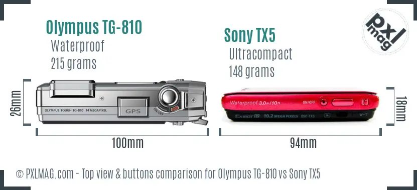Olympus TG-810 vs Sony TX5 top view buttons comparison