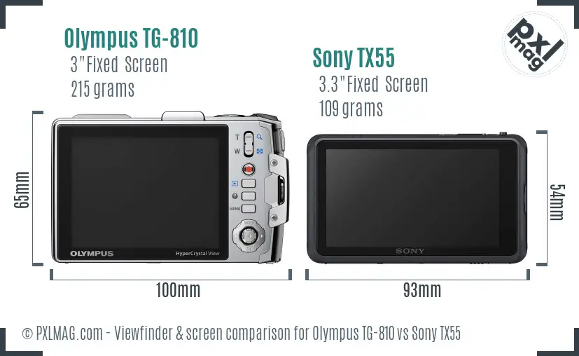 Olympus TG-810 vs Sony TX55 Screen and Viewfinder comparison