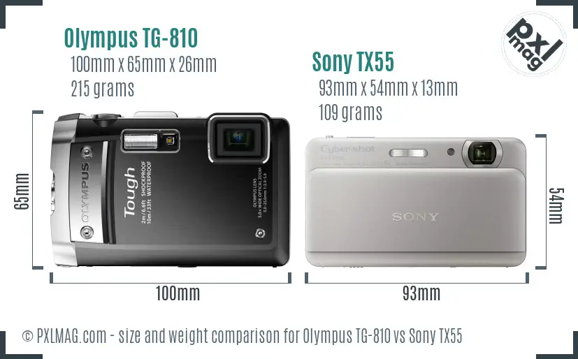 Olympus TG-810 vs Sony TX55 size comparison