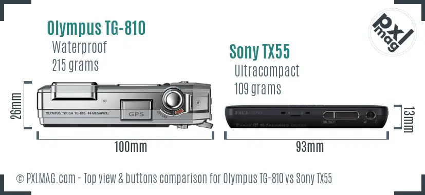 Olympus TG-810 vs Sony TX55 top view buttons comparison
