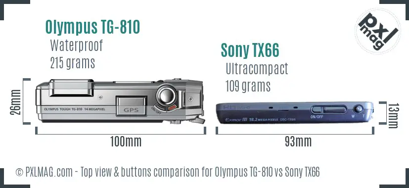 Olympus TG-810 vs Sony TX66 top view buttons comparison