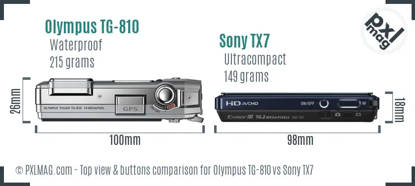 Olympus TG-810 vs Sony TX7 top view buttons comparison