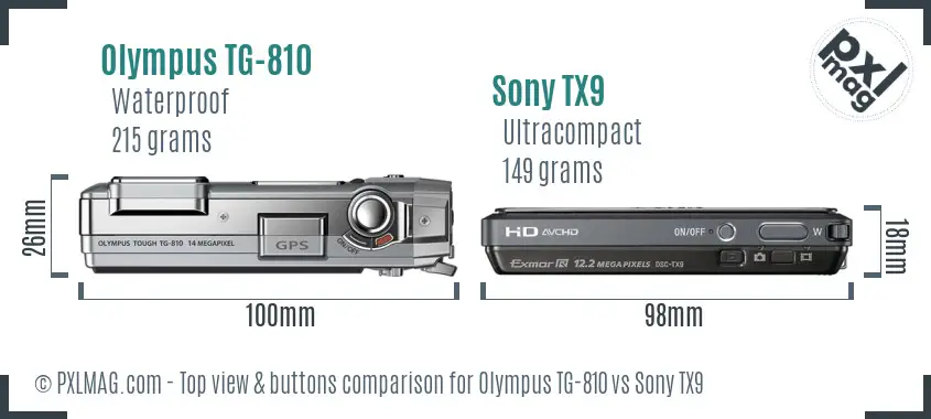 Olympus TG-810 vs Sony TX9 top view buttons comparison