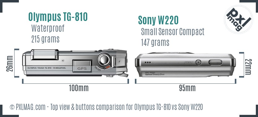 Olympus TG-810 vs Sony W220 top view buttons comparison