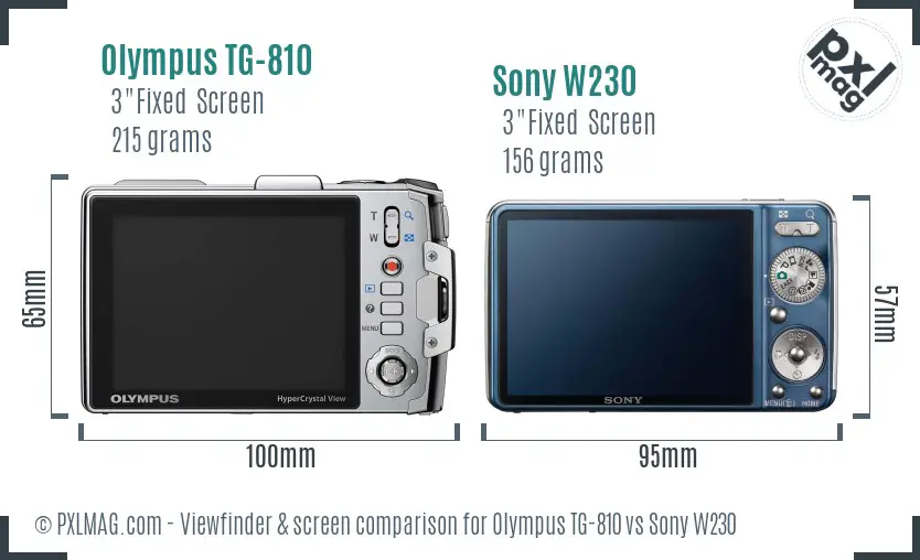 Olympus TG-810 vs Sony W230 Screen and Viewfinder comparison