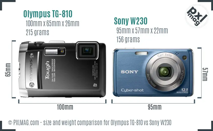 Olympus TG-810 vs Sony W230 size comparison