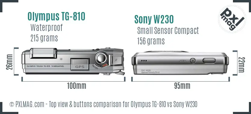 Olympus TG-810 vs Sony W230 top view buttons comparison