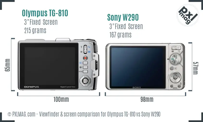 Olympus TG-810 vs Sony W290 Screen and Viewfinder comparison