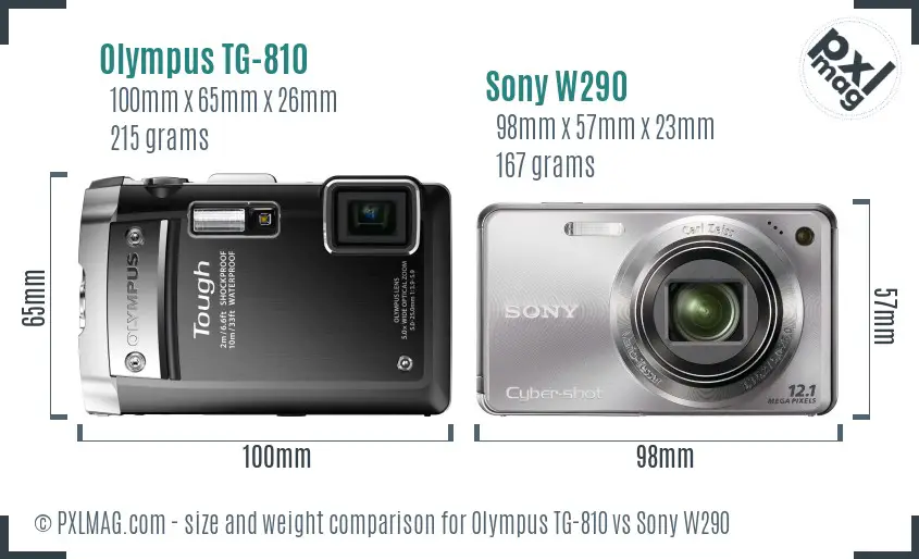 Olympus TG-810 vs Sony W290 size comparison