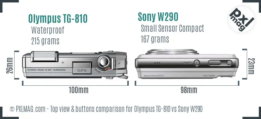 Olympus TG-810 vs Sony W290 top view buttons comparison