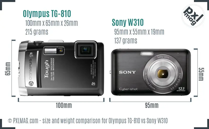 Olympus TG-810 vs Sony W310 size comparison