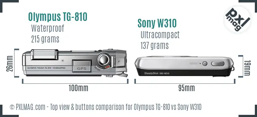 Olympus TG-810 vs Sony W310 top view buttons comparison