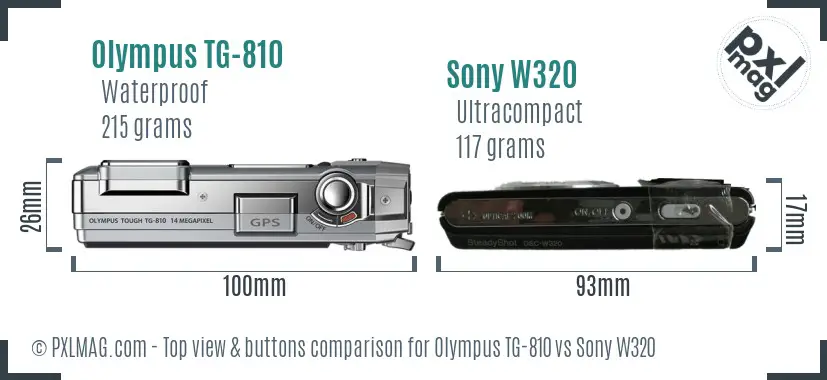 Olympus TG-810 vs Sony W320 top view buttons comparison
