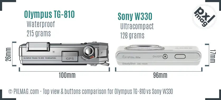 Olympus TG-810 vs Sony W330 top view buttons comparison