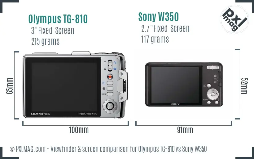 Olympus TG-810 vs Sony W350 Screen and Viewfinder comparison