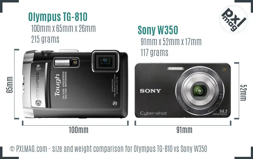 Olympus TG-810 vs Sony W350 size comparison