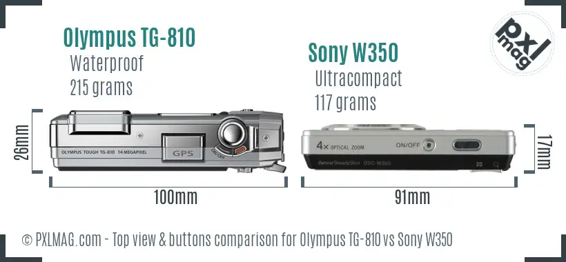 Olympus TG-810 vs Sony W350 top view buttons comparison