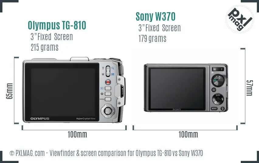 Olympus TG-810 vs Sony W370 Screen and Viewfinder comparison