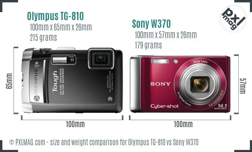 Olympus TG-810 vs Sony W370 size comparison