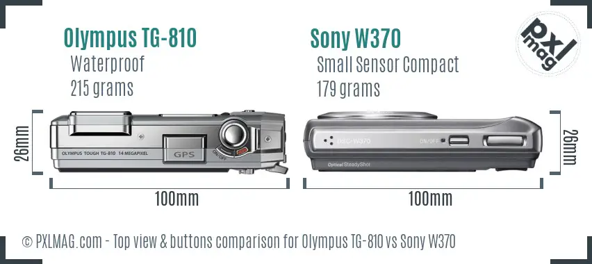 Olympus TG-810 vs Sony W370 top view buttons comparison