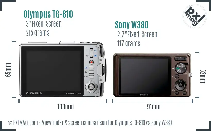 Olympus TG-810 vs Sony W380 Screen and Viewfinder comparison