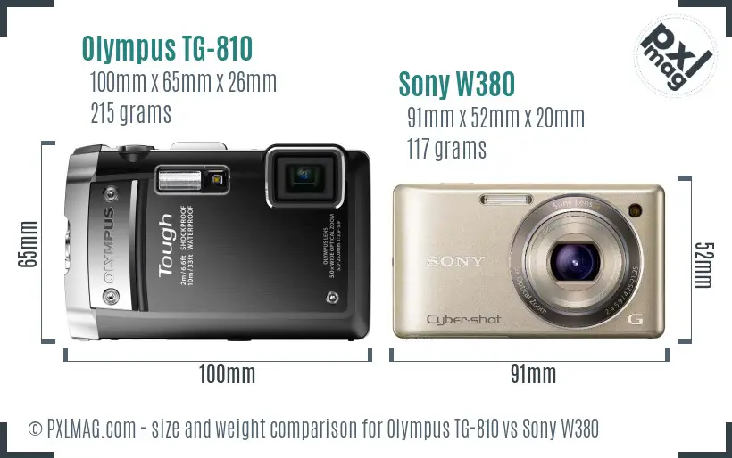 Olympus TG-810 vs Sony W380 size comparison