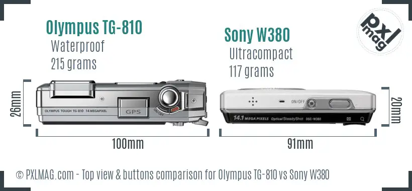 Olympus TG-810 vs Sony W380 top view buttons comparison