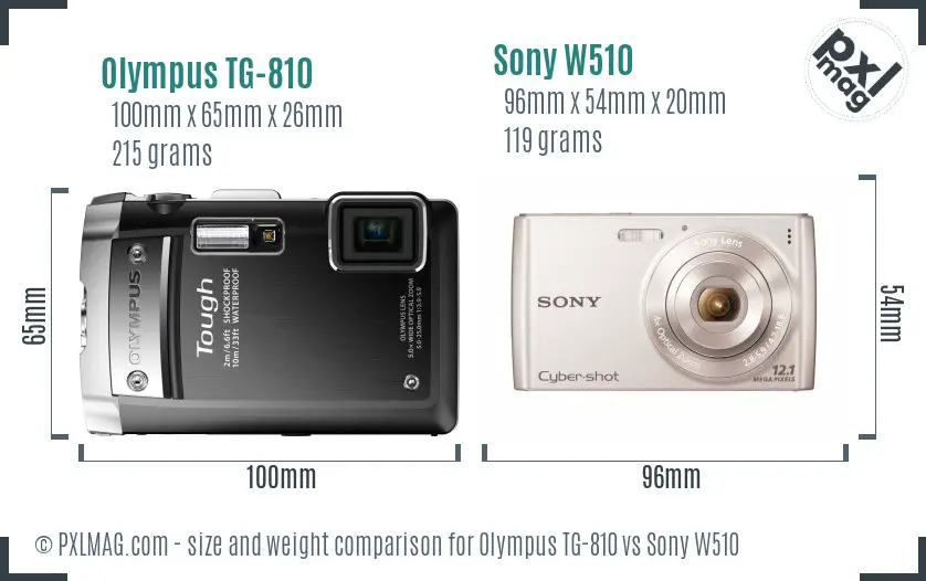 Olympus TG-810 vs Sony W510 size comparison