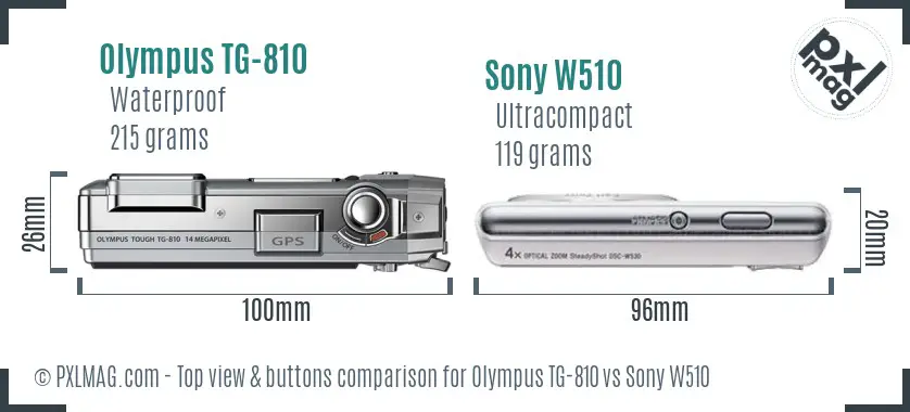 Olympus TG-810 vs Sony W510 top view buttons comparison