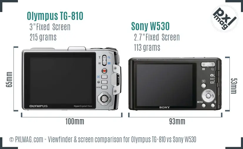 Olympus TG-810 vs Sony W530 Screen and Viewfinder comparison