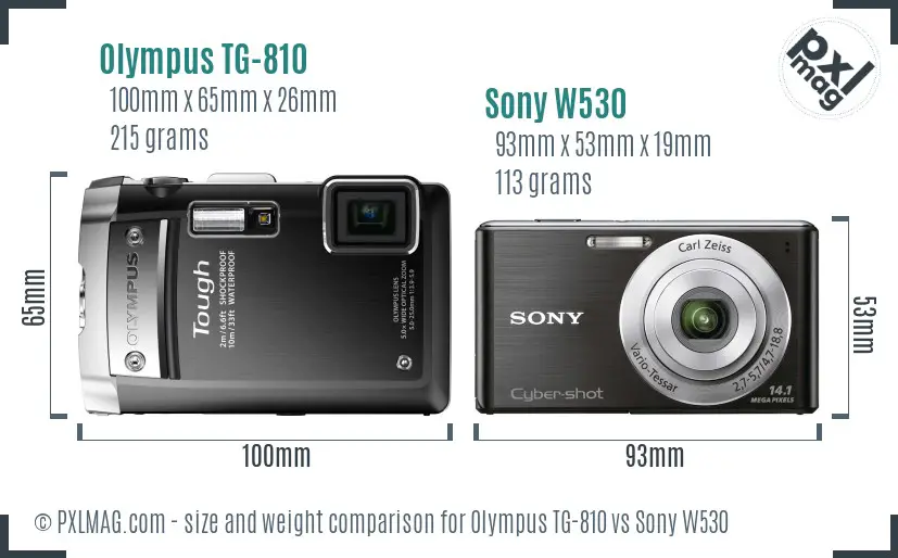 Olympus TG-810 vs Sony W530 size comparison