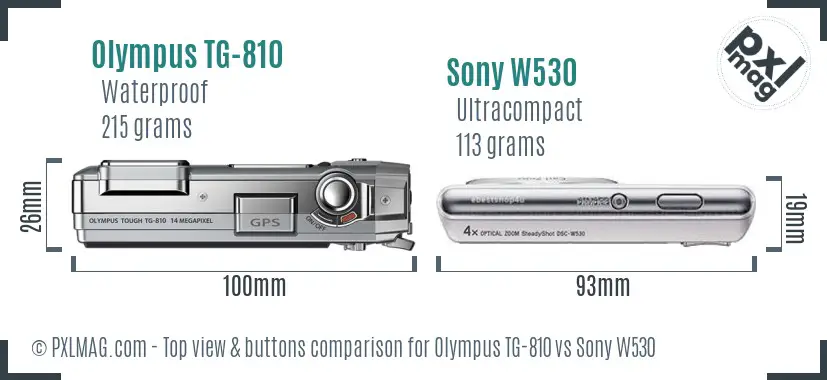 Olympus TG-810 vs Sony W530 top view buttons comparison