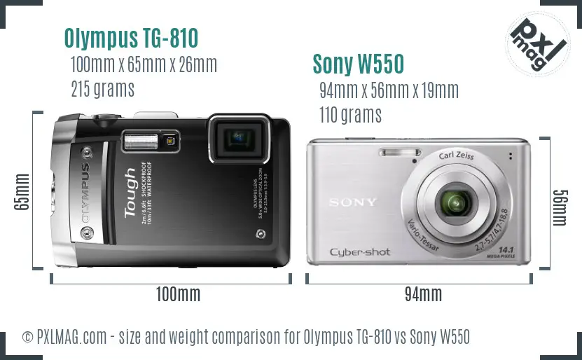 Olympus TG-810 vs Sony W550 size comparison