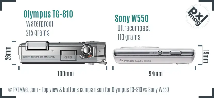 Olympus TG-810 vs Sony W550 top view buttons comparison