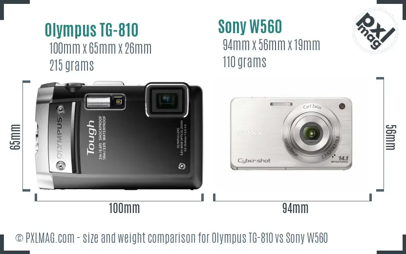Olympus TG-810 vs Sony W560 size comparison