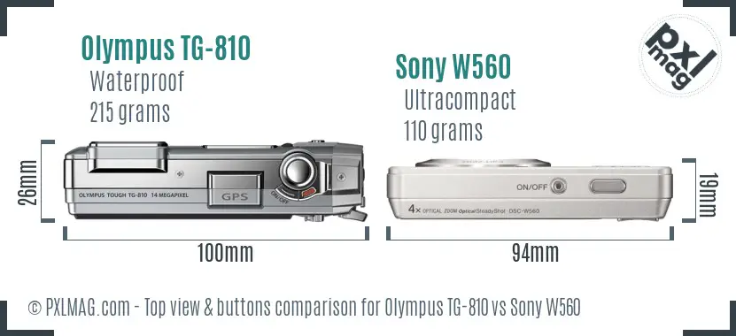 Olympus TG-810 vs Sony W560 top view buttons comparison